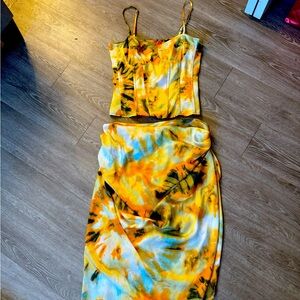 Vibrant Yellow and Orange Tie-Dye Skirt and Corset